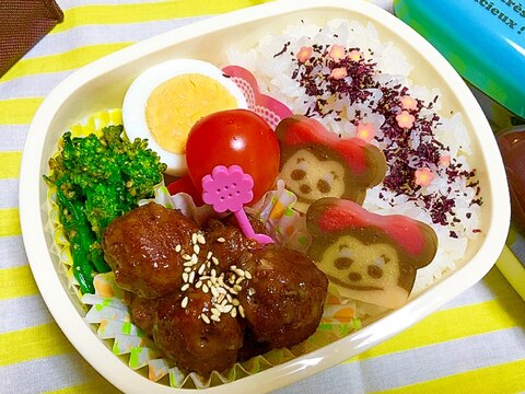 甘酢肉団子とゆで卵と茎ブロッコリー胡麻和えパパ弁♡